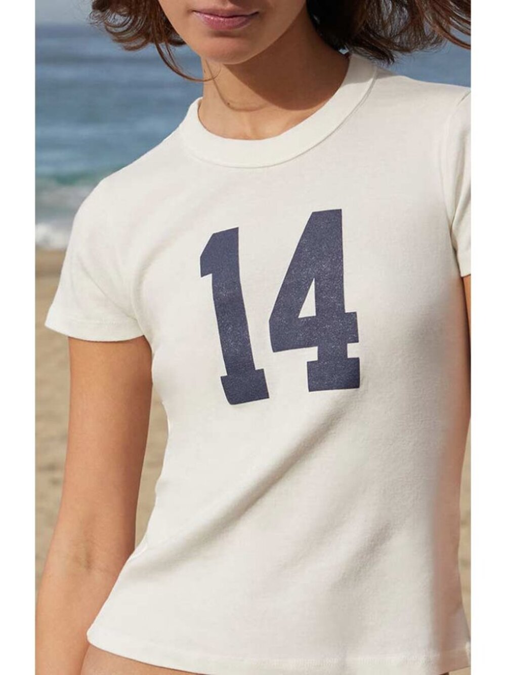Brandy Melville John Galt Navy Blue and White 14 Short Sleeve T-Shirt - One Size